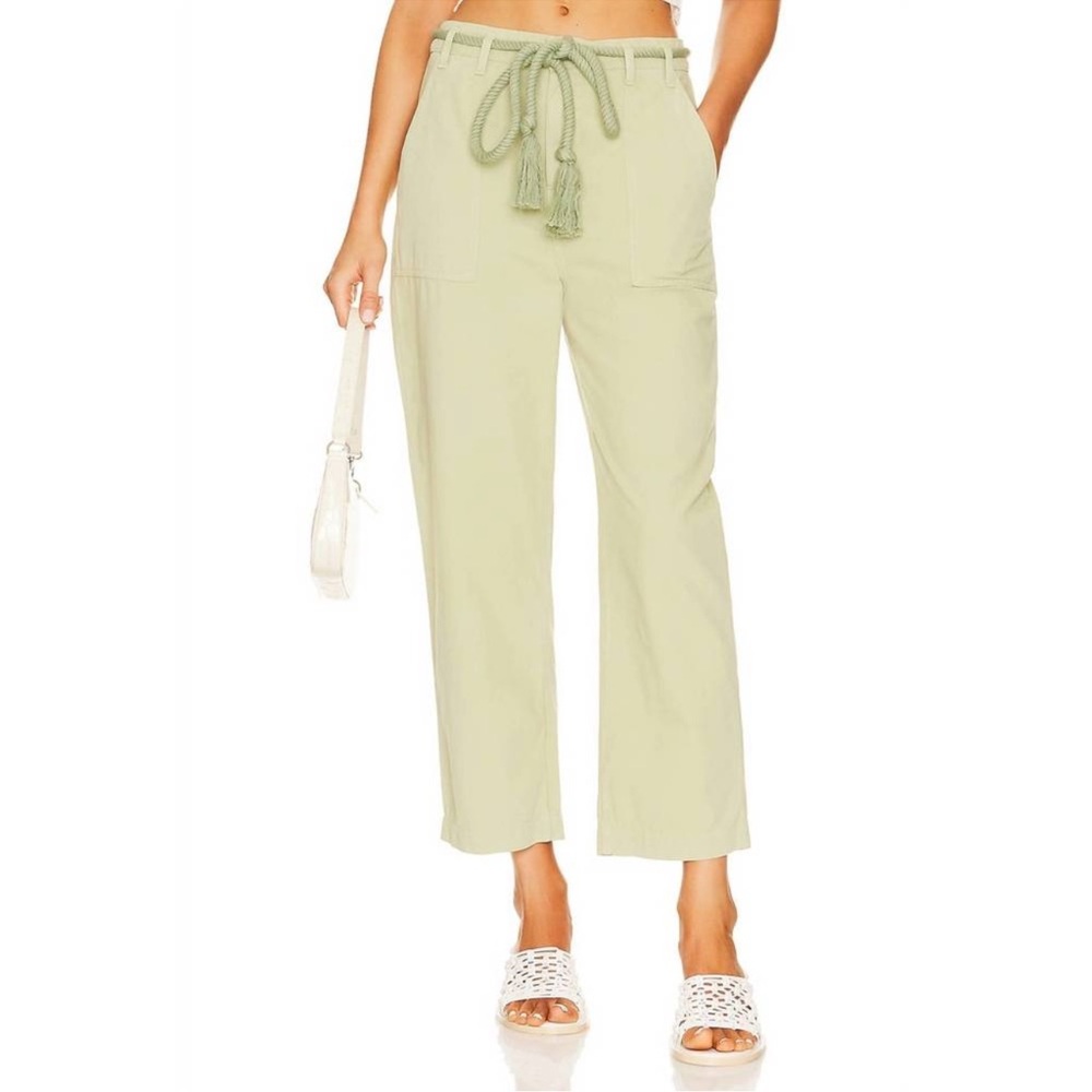 The Great. Voyager Pant in Washed Sweetgrass Green Rope Braided Belt Size 28